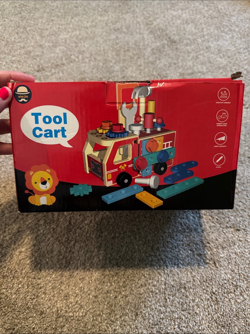 Wooden Red Tool Cart Building Toy for Kids
